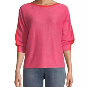 Eileen Fisher Color Block Linen 3/4 Sleeve Crew Neck‎ Sweater